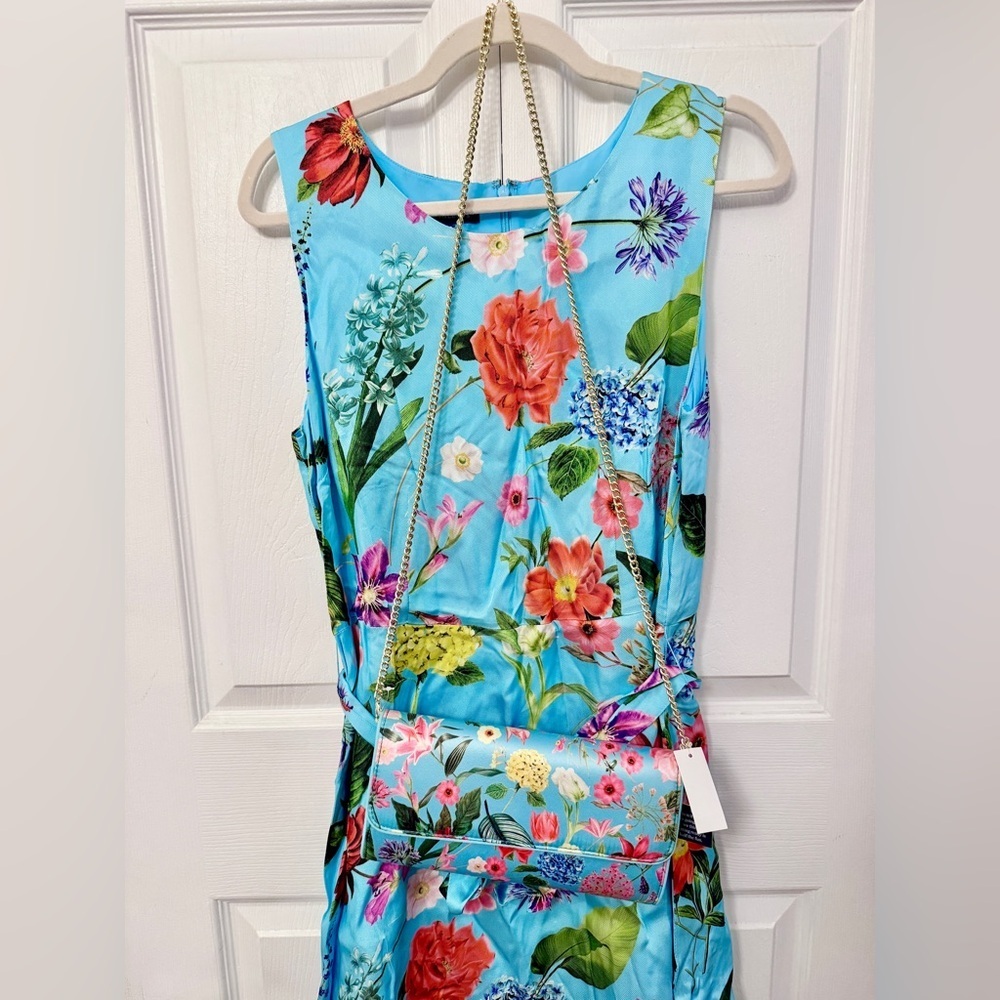 Talbots Floral Blue Dress with Matching Bag 12